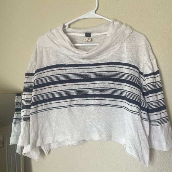 Free People Linen We the Free Seaside Cowl Neck Striped Crop Top Small - Picture 3 of 7